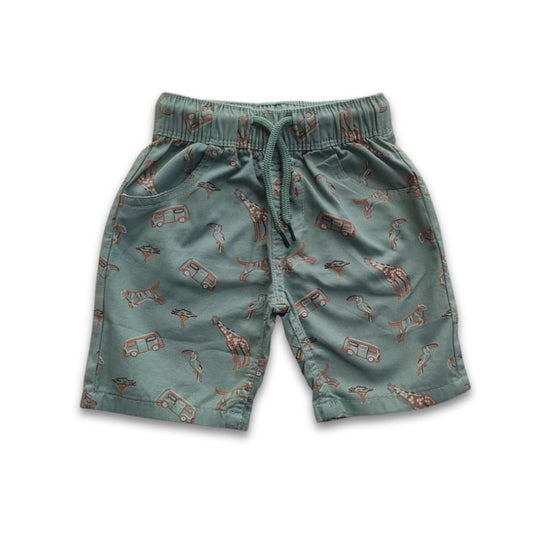 Boys All Over Safari Animal Printed Gabardine Half Pant – Sage Green