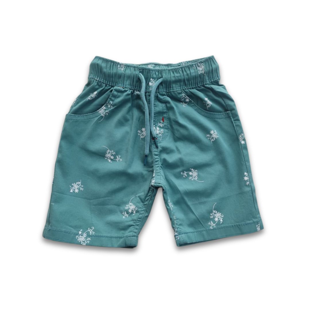 Boys All Over Mini Floral Printed Gabardine Half Pant – Sea Green