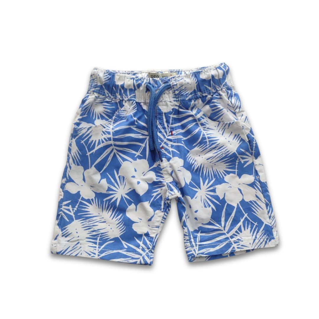 Boys All Over Hawaiian Leaf Print Gabardine Half Pant – Blue & White