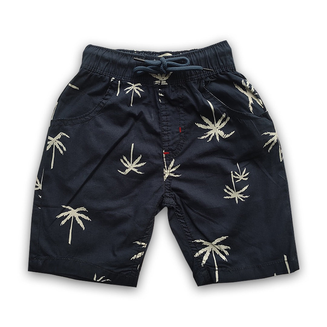 Boys All Over Tropical Palm Print Gabardine Half Pant – Dark Navy