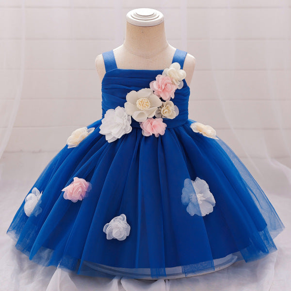 Royal Blue Floral China Party Dress – Elegant Princess Style