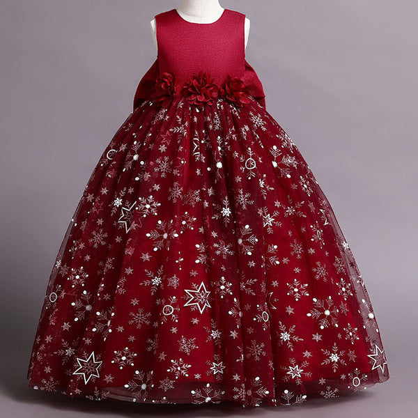 Festive Red China Party Gown – Snowflake Princess Style