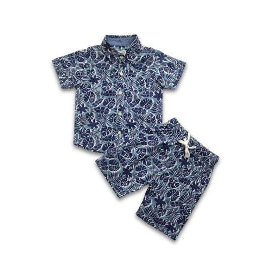 Kids Boys Tropical Leaf Print Shirt & Pant Set