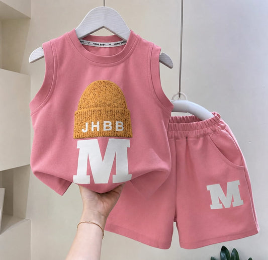 JHBB Printed Megi Sleeveless T-shirt & Shorts Set – Baby Pink