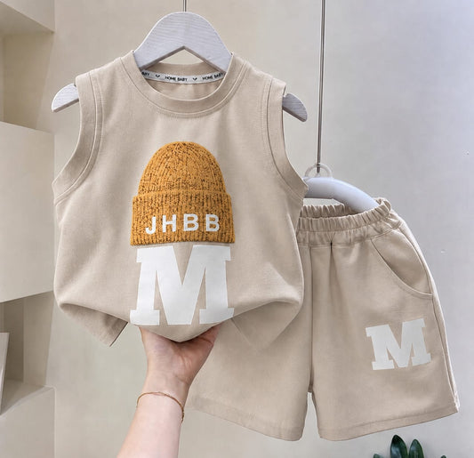 JHBB Printed Megi Sleeveless T-shirt & Shorts Set – Cream Beige