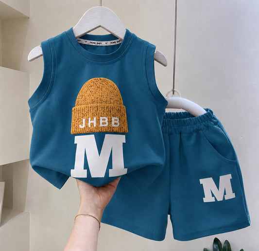 JHBB Printed Megi Sleeveless T-shirt & Shorts Set – Ocean Blue