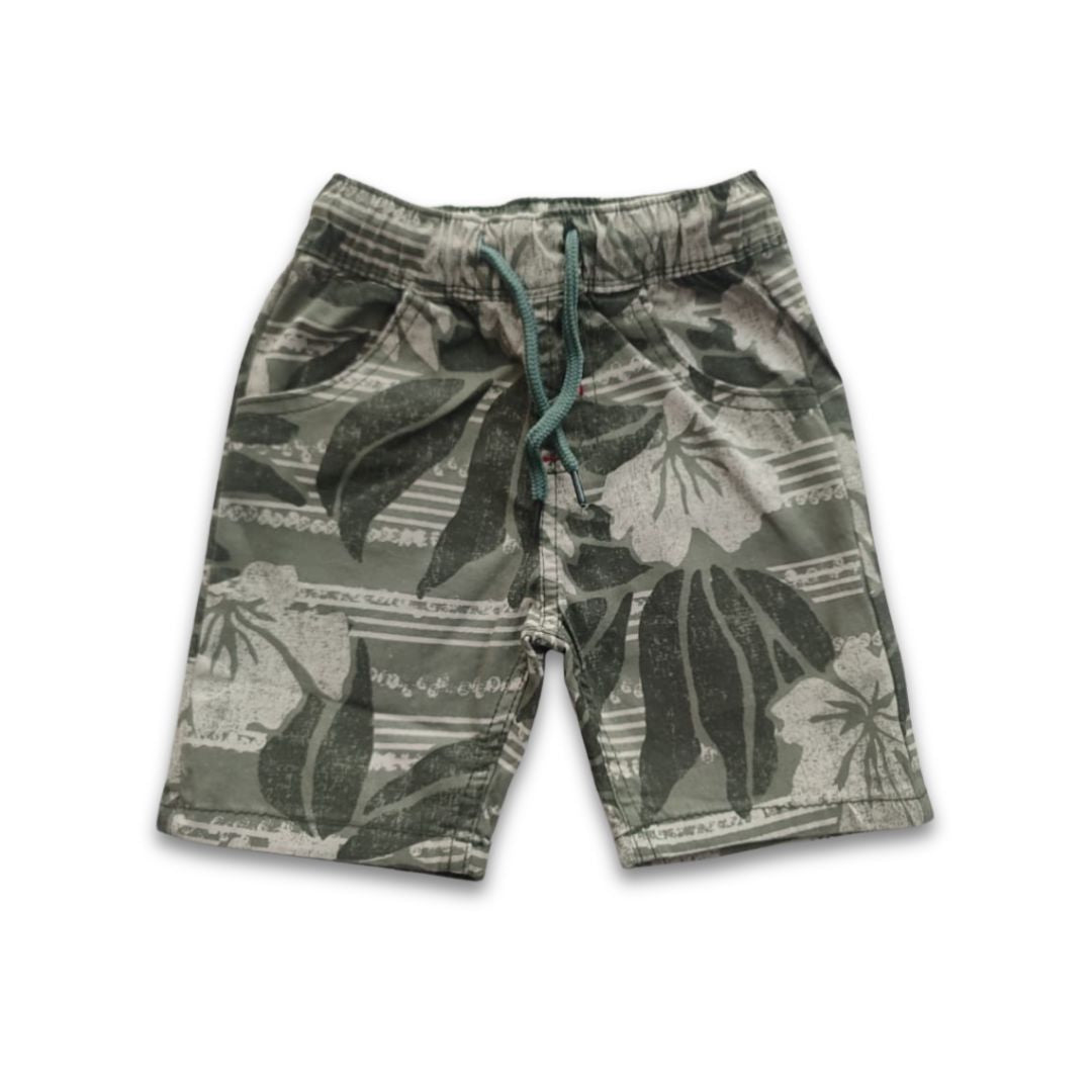 Boys All Over Floral Leaf Print Gabardine Half Pant – Olive Green