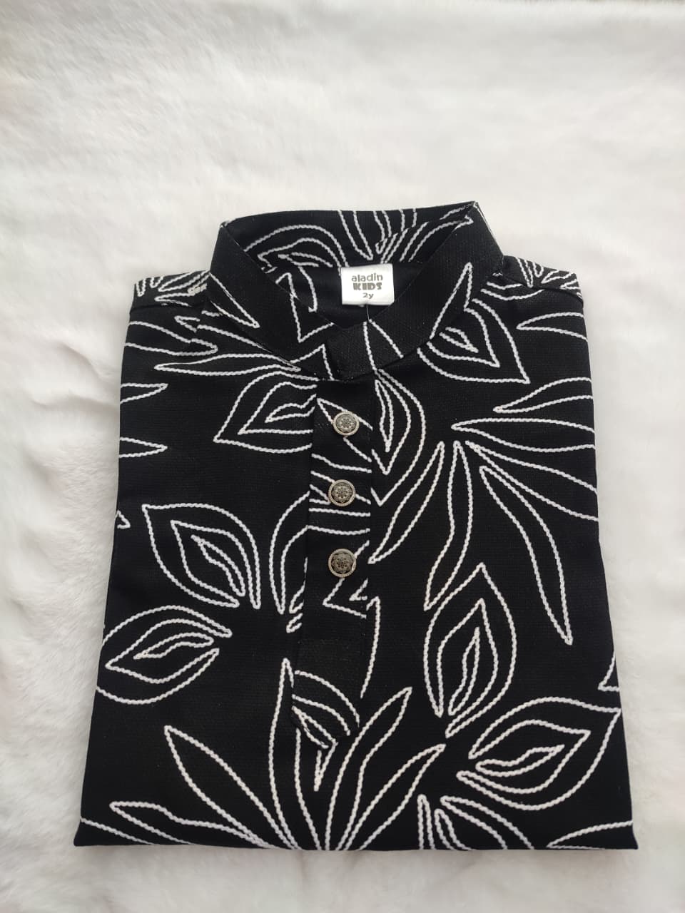 Grand Elegance Black Floral Cotton Panjabi for Boys