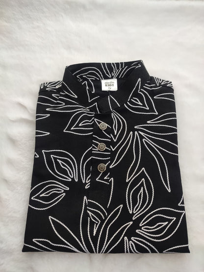 Grand Elegance Black Floral Cotton Panjabi for Boys