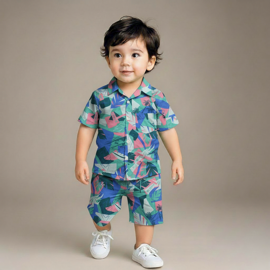 Boys All Over ABSTRACT Print Shirt & Pant Set Multicolor