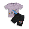 Boys Excavator Printed T-shirt & Pant Set Purple