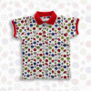 Boys Stylish Ball Printed Polo Shirt White & Red Rib
