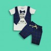 Boys T-Shirt Koti Style with Bow tie and Pant Set Blue