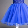 Children Clothing Neck Circle Dark Blue Wedding Wear for Kids Elegant Short Evening Dress with Crystals for Girls