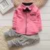 Full Sleeves Shirt with Striped Pants Set & Bow Tie Pink for Boys