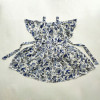 Girl's All OVer Floral Printed Frock White & Blue