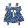 Girls Floral Print Sleeveless Frock with Bow Blue