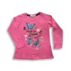 Girls Sequence Work Butterfly & Printed Full Sleeve T-Shirt Barbie Pink