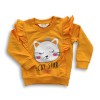 Girls Stylish Cat Star Printed Sweatshirt Orange