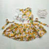 Girl's Stylish Multicolor All Over Printed & Embroidery Frock Yellow-Orange