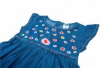 Girls' Summer denim  Frock with Embroidery Navy Blue