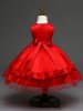 New Red Ball Gown Flower Girl Dresses with Bows Communion Party Ball Pageant Dress for Little Girls