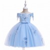 Flower Light Blue Short Sleeve Princess Party Dress