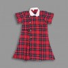 Stair Collar Pleated Kurti For Girls Red Check