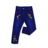 Stylish Girl's Flower Embroidery  Denim Full Pants Navy Blue