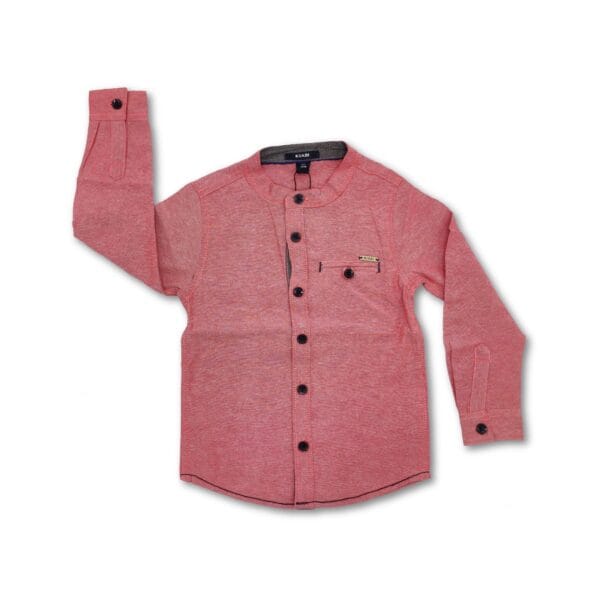 Full-Sleeve Boys' Shirt Band Collar Sweet Pink