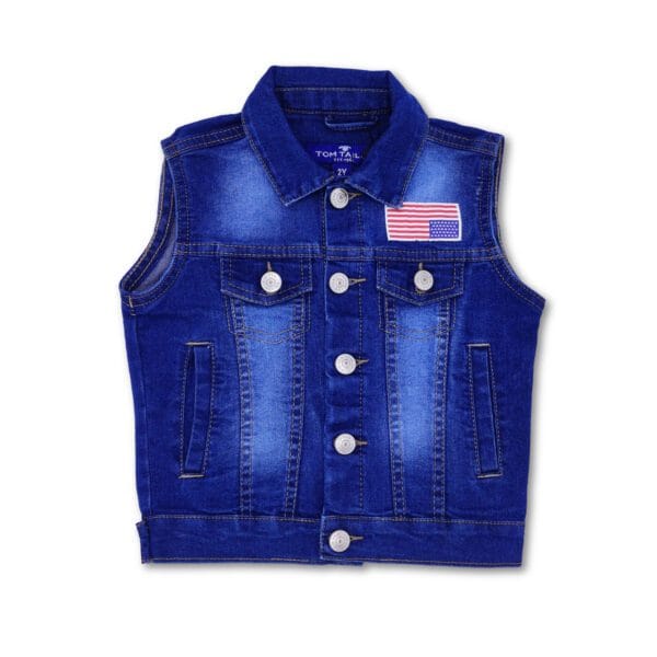 Boys Dark Blue Denim Sleeveless Jacket