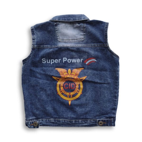 UK Flag & CID Printed Sleeveless Denim Jacket for Boys - Image 2