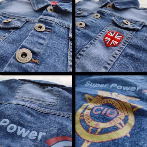 UK Flag & CID Printed Sleeveless Denim Jacket for Boys - Image 3