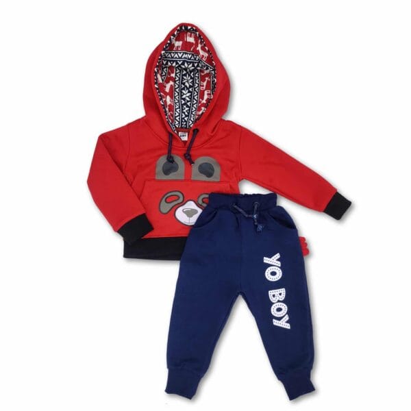 Stylish Panda Hoodie Set Tops & Trousers for Kids Red