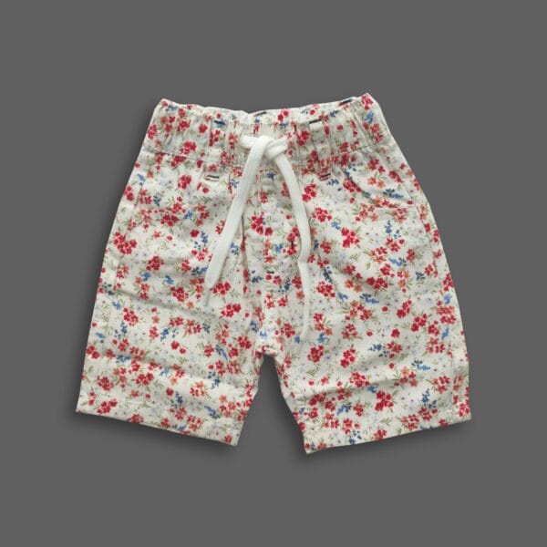 Boys All Over Floral Printed Gabardine Half Pant Off-White