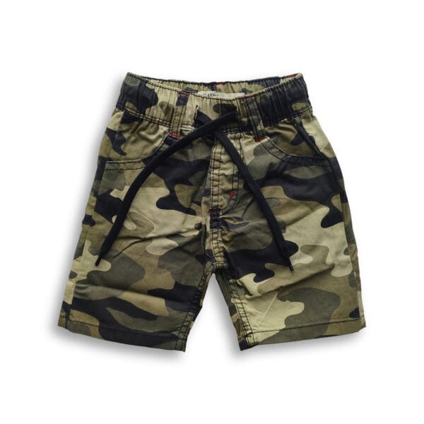 Boys Army Style Printed Gabardine Half Pant Dark Olive