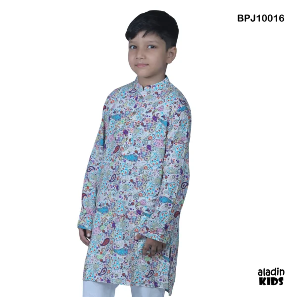 Slim Fit Boys Panjabi Linen All over Print Purple