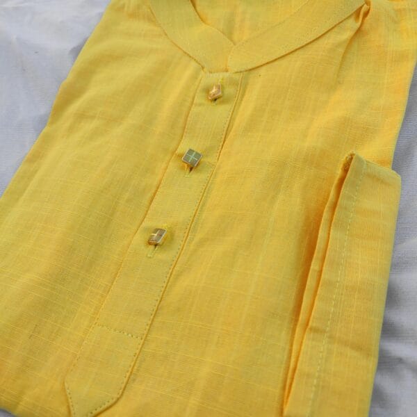 Boy's Solid Slim Fit Panjabi Yellow - Image 3