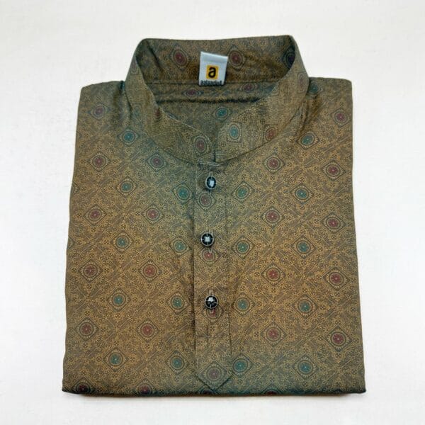 Boy's Multicolor All Over Printed Panjabi Orange Green