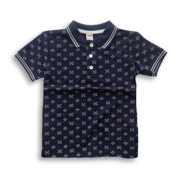 Boys Stylish All Over Printed Polo Shirt Blue