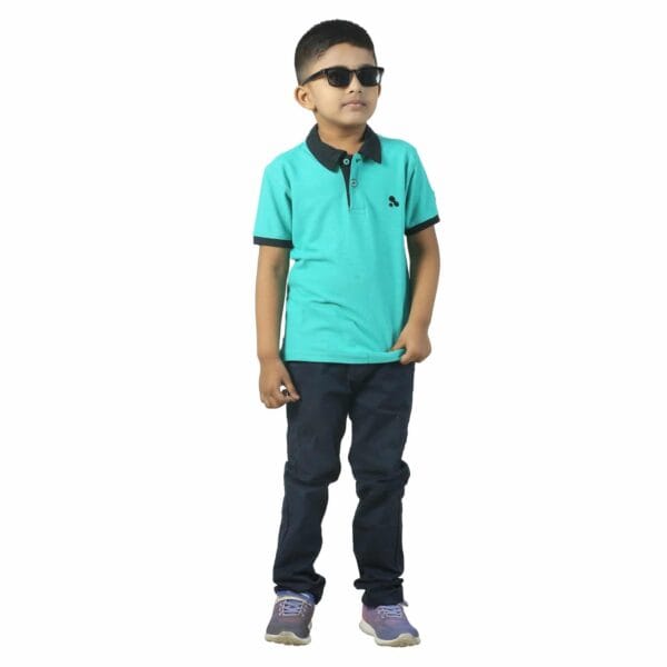 Boys' Short Sleeve Polo T-Shirt Ocean Green - Image 2