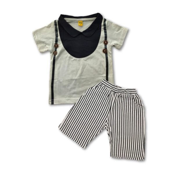 Boys Stylish T-Shirt with Collar & Pant Set Cream