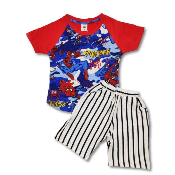 Maroon All Over Print T-Shirt & Pant Set SPIDERMAN Raglan Sleeve