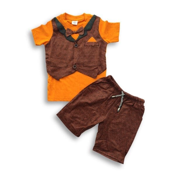 Boys Stylish Koti & Pant Set Peanut