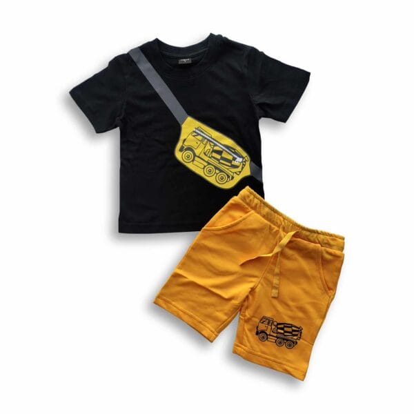 Boys Bag Printed T-shirt & Pant Set Black