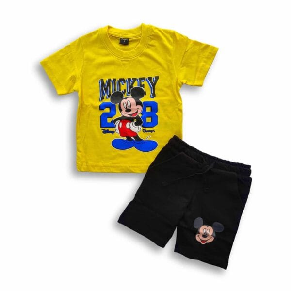 Boys Mickey Printed T-shirt & Pant Set Yellow