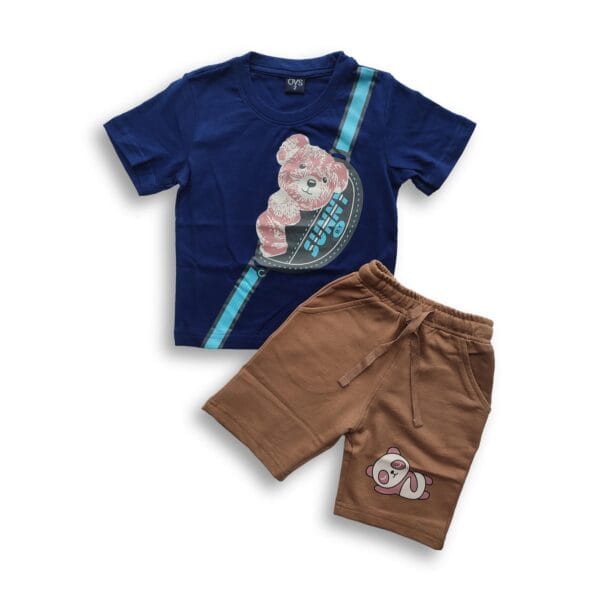 Boys Cute Panda Printed T-shirt & Pant Set Blue