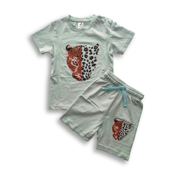 Boys Leopard Printed T-shirt & Pant Set Sky