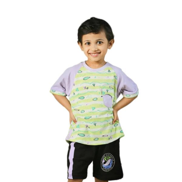 All Over Print T-Shirt & Short Pant FISH Raglan Sleeve