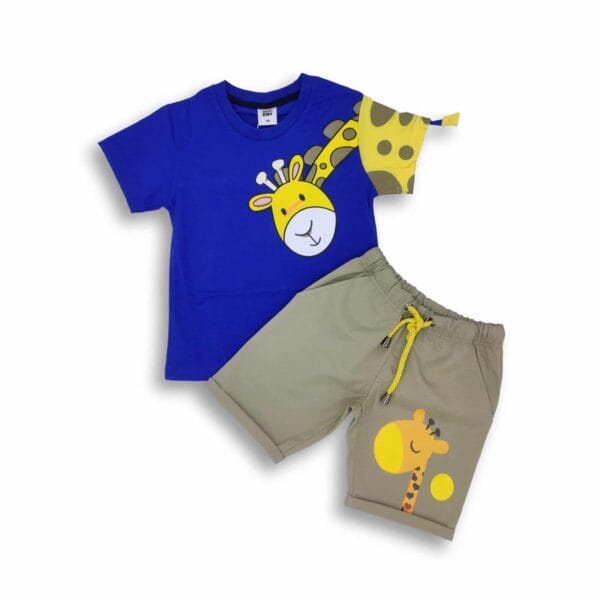 Giraffe Print Short Sleeve T-Shirt & Pant Set Royal Blue